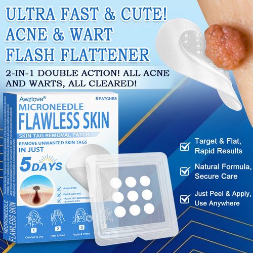 📌 Awzlove® 2-in-1 Microneedle & Hydrocolloid Patch | Raised Moles,Acne,  Flat Warts & Skin Tags Remover | Improves Wrinkles, Scars & Blemishes | Invisible Star Pimple Patches for Face & Body |🎁🎁2